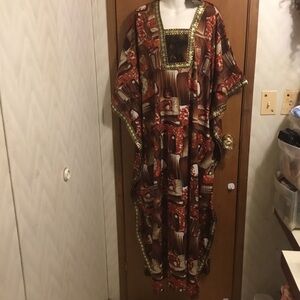 Moroccan Chic Brown and Gold Women's Kaftan Maxi Dress XL
